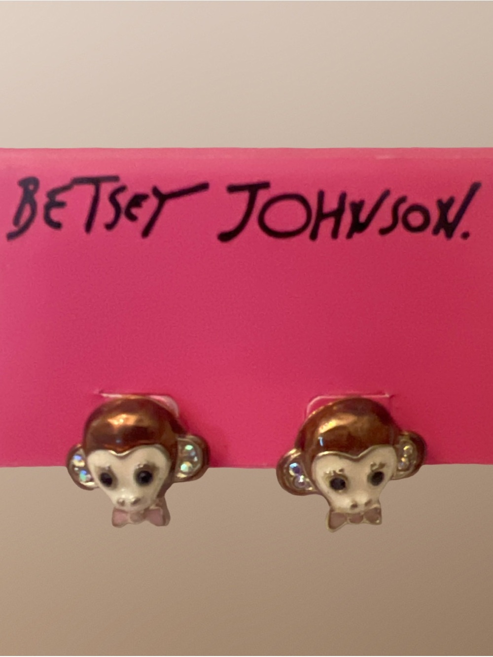 betsey johnson enamel monkey stud earrings NOS